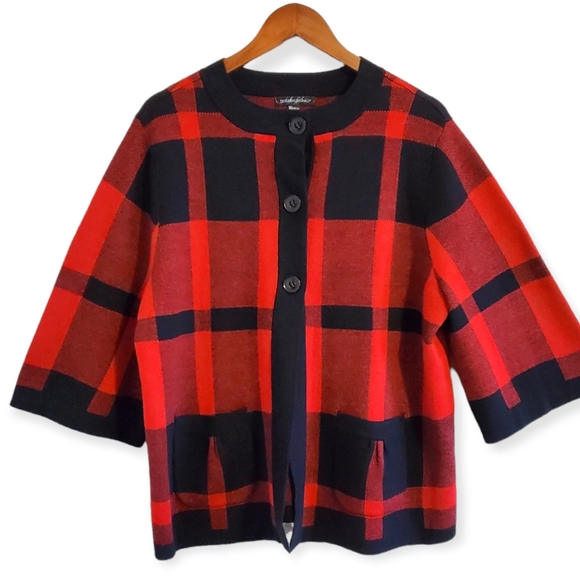 Designers Originals Sweaters - Designers Originals Plaid Cardigan- 1X